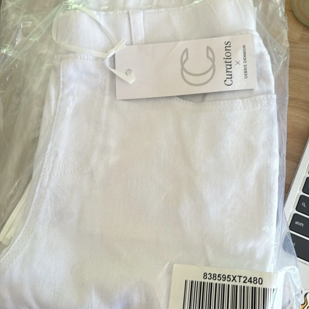 Curations X Debbie Denmon White Fringe Crop Pull On Elastic Waist Jeans XS